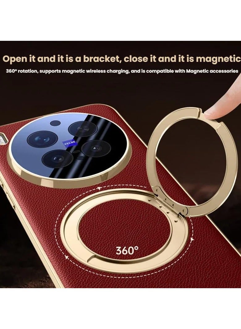 general Magnetic Protective Case Compatible with Vivo X300 Pro 5G 【Supports Wireless Charging】 Full-Cover Leather Case with Camera Lens Protection and 360° Rotatable Stand - Image 4