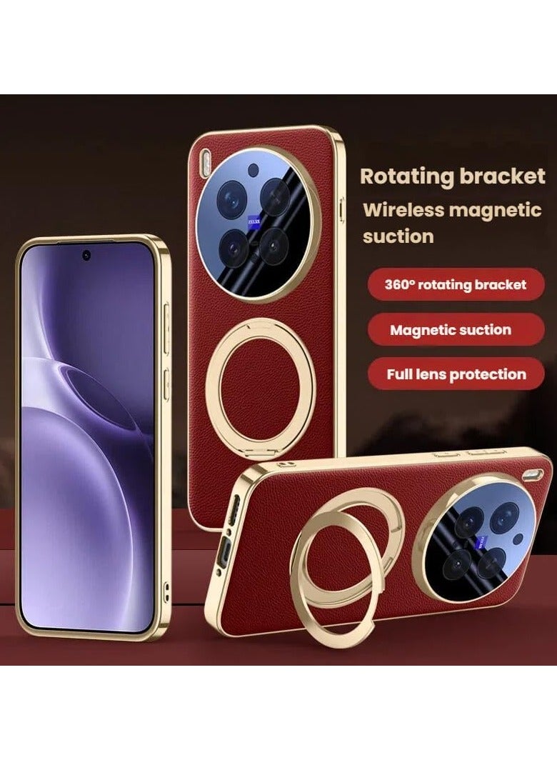 general Magnetic Protective Case Compatible with Vivo X300 Pro 5G 【Supports Wireless Charging】 Full-Cover Leather Case with Camera Lens Protection and 360° Rotatable Stand - Image 2