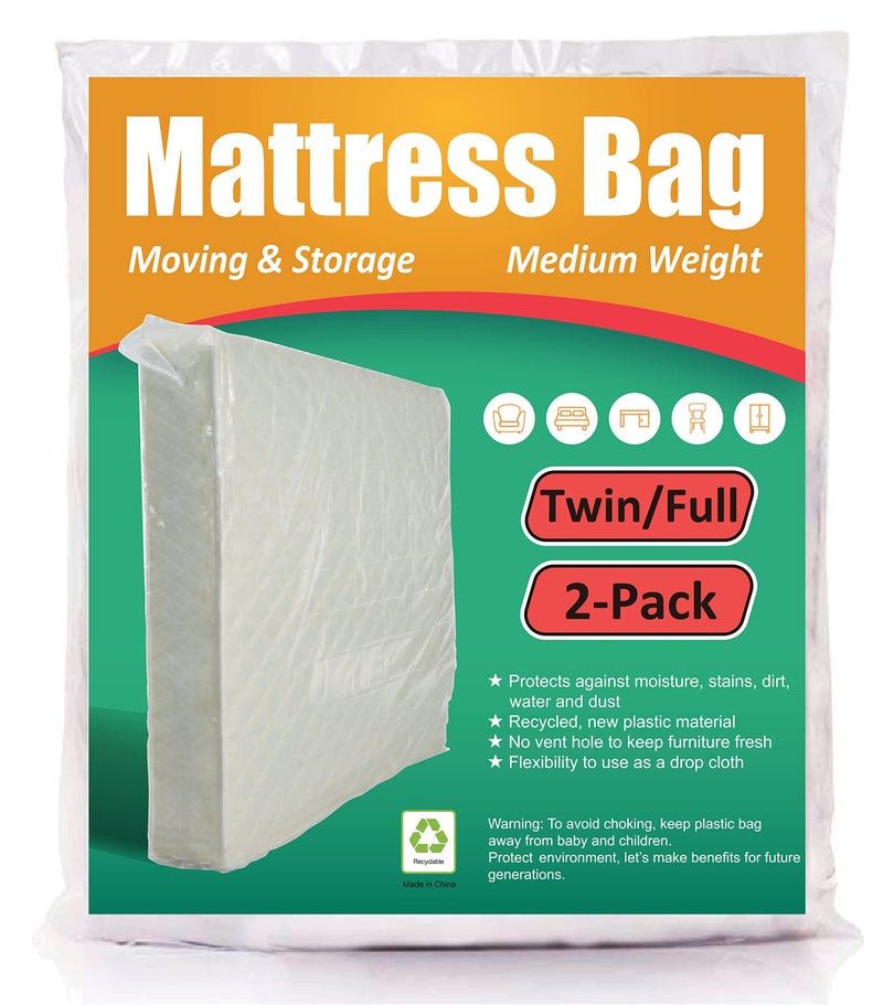 ComfortHome ComfortHome Mattress Bag for Moving and Storage 3 Mil Thick Fits Twin and Full Size Mattress 2 Pack 