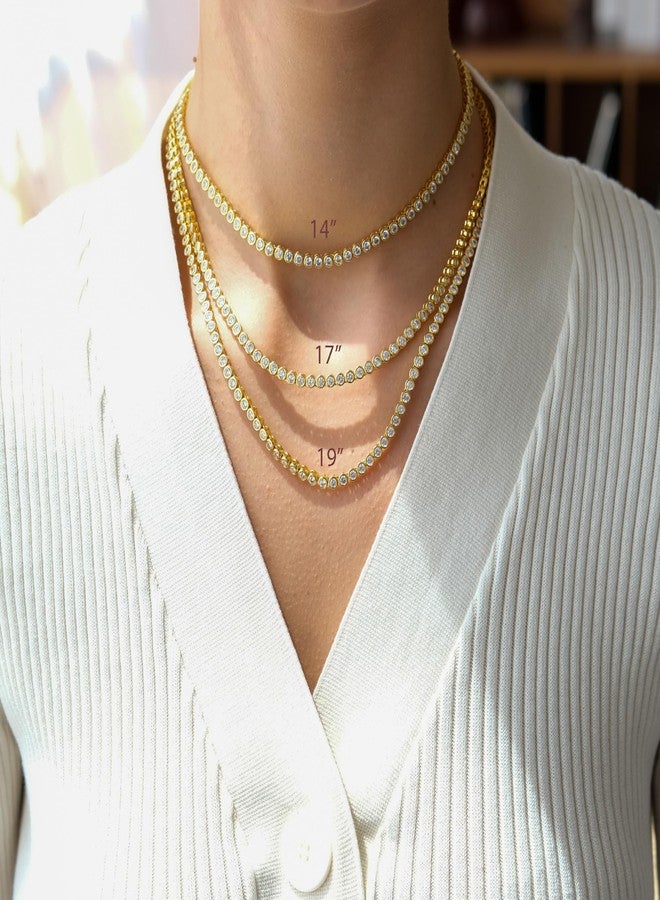 espere 3mm Bezel-Set Tennis Choker Necklace 17'' | 14K Yellow Gold 3 Carat Bezel Round CZ Necklace | Bridal Jewelry Wedding Bridal Necklace | Gift for Her - Image 4