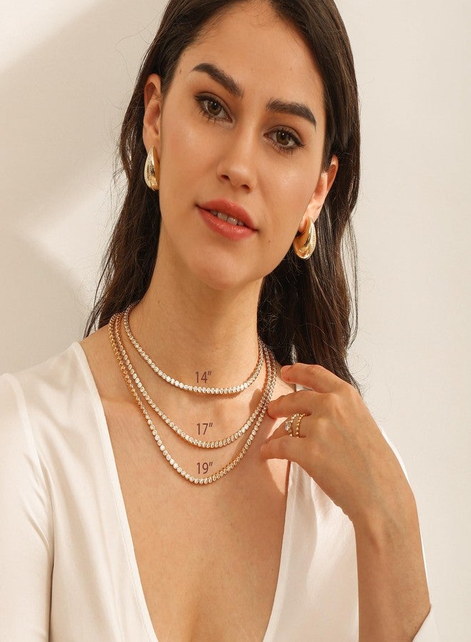 espere 3mm Bezel-Set Tennis Choker Necklace 17'' | 14K Yellow Gold 3 Carat Bezel Round CZ Necklace | Bridal Jewelry Wedding Bridal Necklace | Gift for Her - Image 5