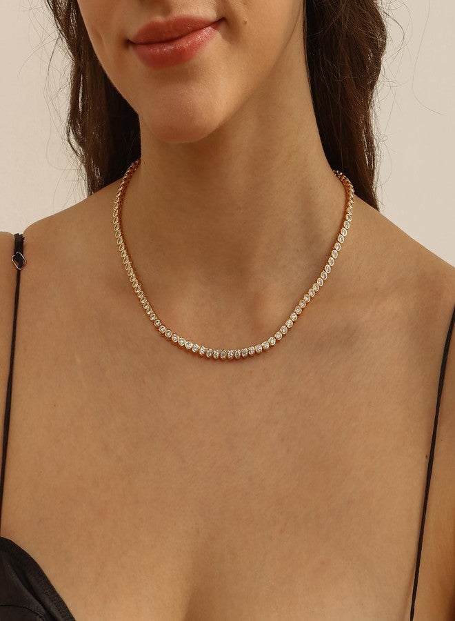 espere 3mm Bezel-Set Tennis Choker Necklace 17'' | 14K Yellow Gold 3 Carat Bezel Round CZ Necklace | Bridal Jewelry Wedding Bridal Necklace | Gift for Her - Image 2