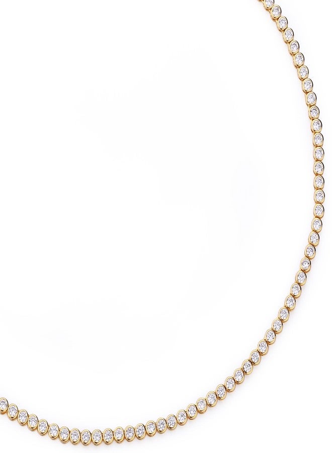 espere 3mm Bezel-Set Tennis Choker Necklace 17'' | 14K Yellow Gold 3 Carat Bezel Round CZ Necklace | Bridal Jewelry Wedding Bridal Necklace | Gift for Her - Image 1