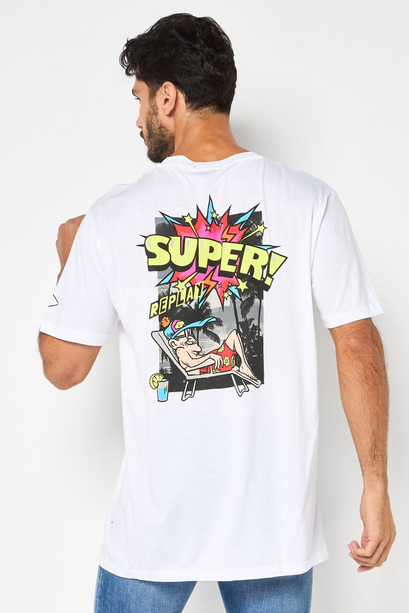 Replay Men Crew Neck Short Sleeve Graphic Print T-Shirt, White - Image 2