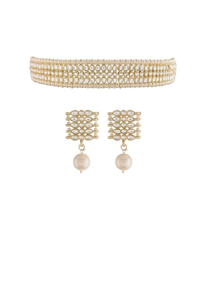I Jewels I Jewels Gold Plated Traditional Kundan Pearl Choker Necklace Jewellery Set For Women And Girls (K7209) (White)  - Image 1