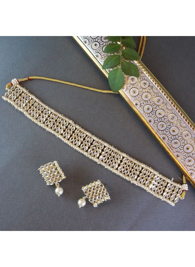 I Jewels I Jewels Gold Plated Traditional Kundan Pearl Choker Necklace Jewellery Set For Women And Girls (K7209) (White)  - Image 2