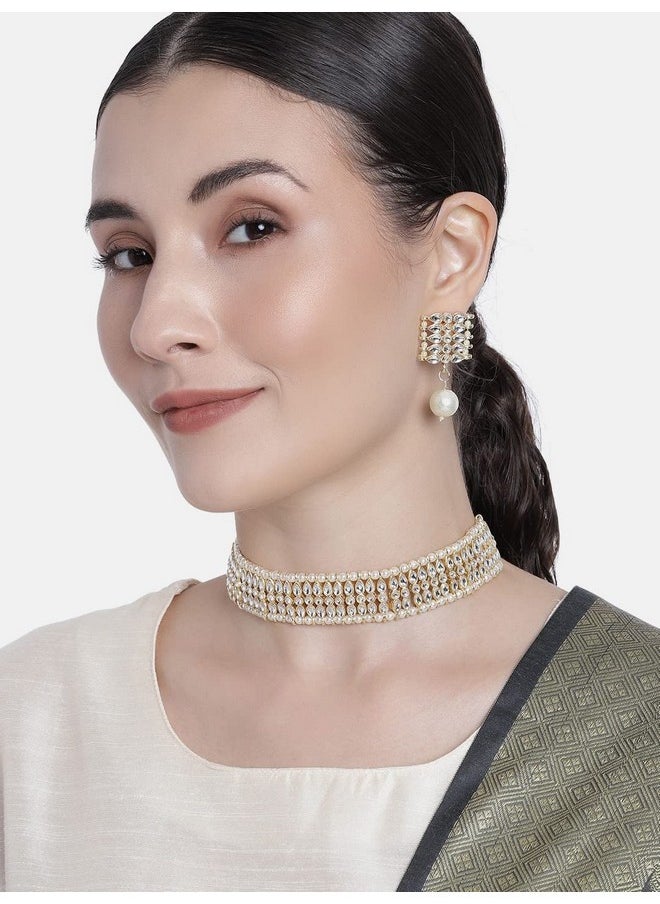 I Jewels I Jewels Gold Plated Traditional Kundan Pearl Choker Necklace Jewellery Set For Women And Girls (K7209) (White)  - Image 3