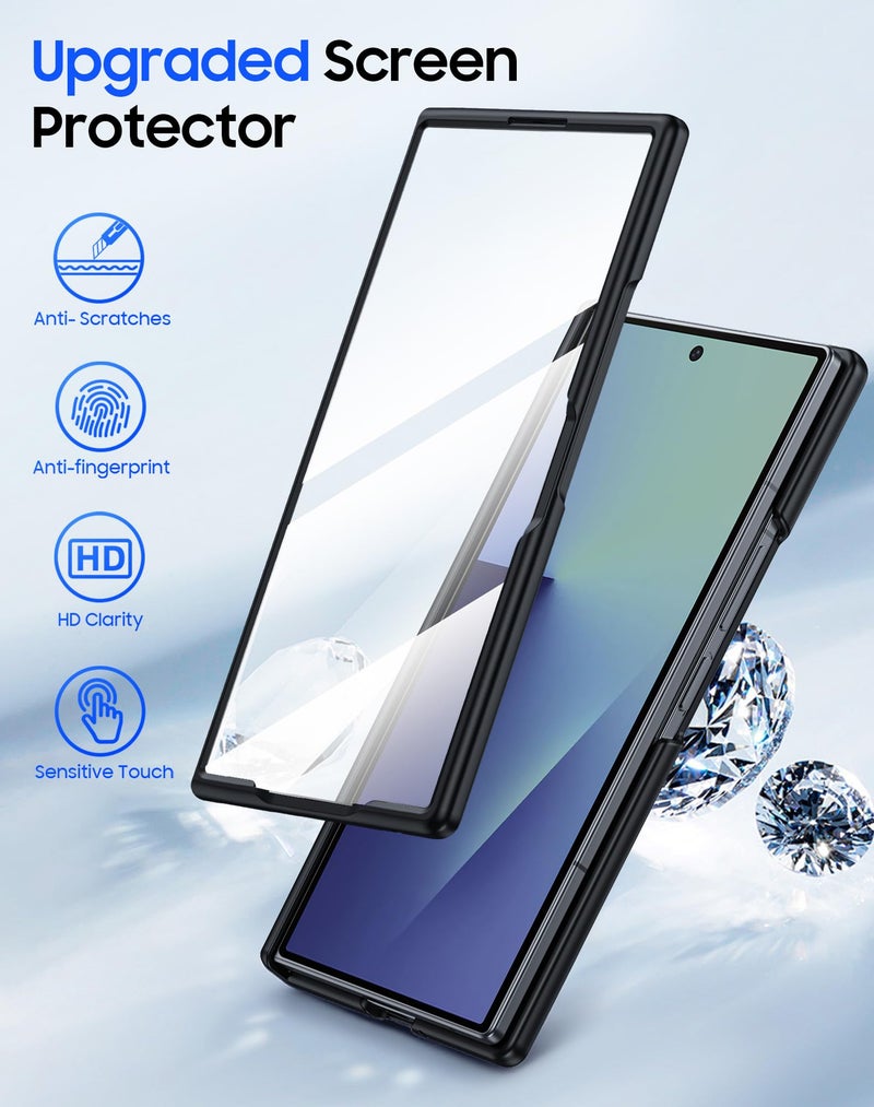 oupeigar for Samsung Galaxy Z Fold 7 Case Magnetic with Screen Protector, Fit for Magsafe, Hinge Protection, Skin Feel Ultra Thin Stylish Translucent Matte PC, Shockproof Cover for Z Fold 7-Black - Image 4