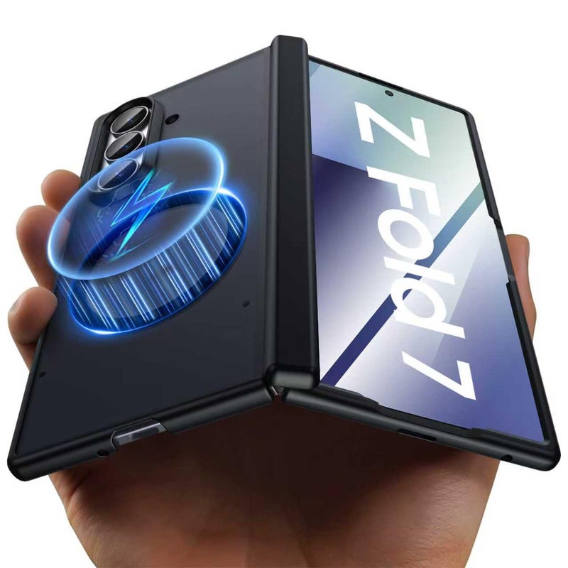 oupeigar for Samsung Galaxy Z Fold 7 Case Magnetic with Screen Protector, Fit for Magsafe, Hinge Protection, Skin Feel Ultra Thin Stylish Translucent Matte PC, Shockproof Cover for Z Fold 7-Black - Image 1