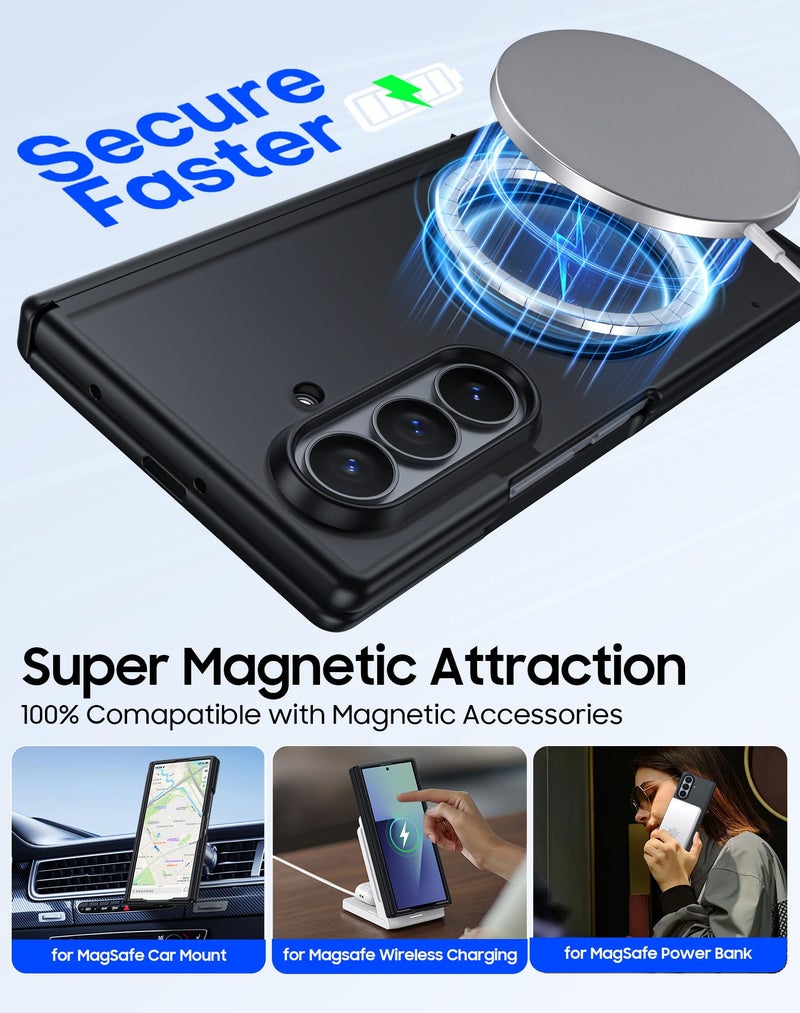 oupeigar for Samsung Galaxy Z Fold 7 Case Magnetic with Screen Protector, Fit for Magsafe, Hinge Protection, Skin Feel Ultra Thin Stylish Translucent Matte PC, Shockproof Cover for Z Fold 7-Black - Image 3