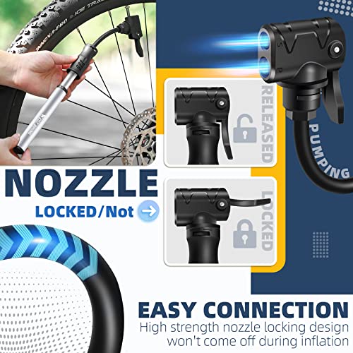 WEST BIKING Bicycle Pump Mini Bike Pump - Aluminum Alloy Cycle Pump for Presta & Schrader Valve, Portable Lightweight Bike Tyre Pump Fast Tyre Inflation Mini Air Pump for Mountain Road Bike Ball Pumps (Silver) - Image 5