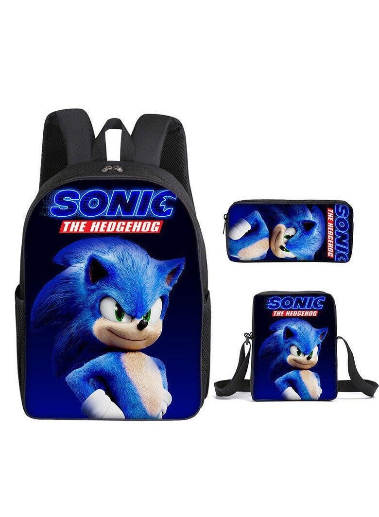 Sonic Primary School Backpack Cartoon Anime Backpack Messenger Bag Pencil Case Three-Piece Set 29*16*42cm