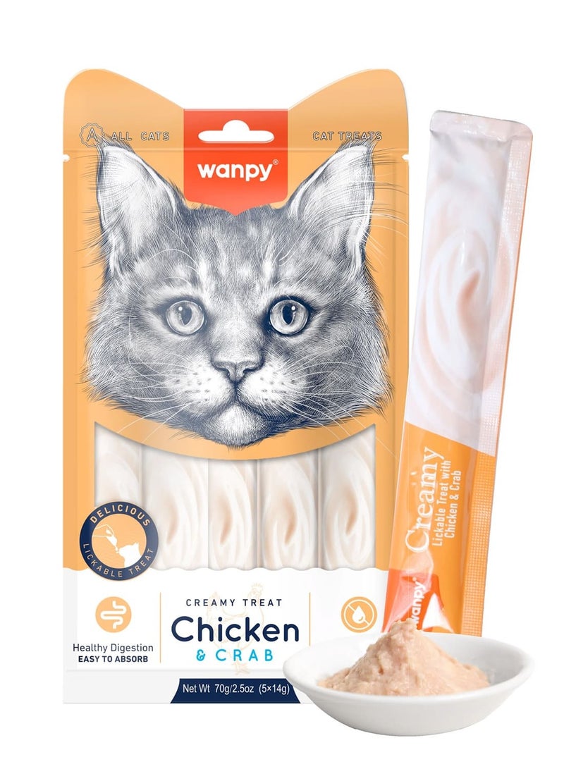 Wanpy Creamy Lickable Cat Treats – Chicken & Crab (14gx5) - Image 1