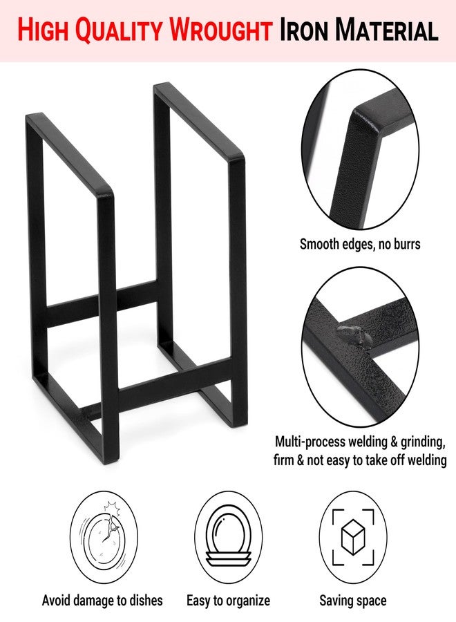 Livzing 2Pcs Plate Stand - Plate Holders - Metal Plate Dish Organizer Drying Rack for Kitchen Cabinet & Countertop - Utensil Storage Stand for Plates, Lids, Cutting Boards, Bowl (Small & Large Black) - Image 4