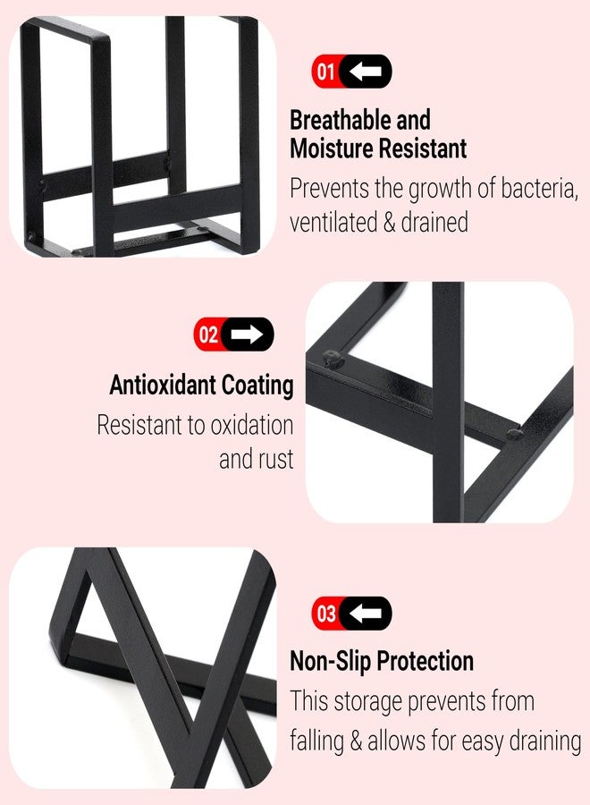 Livzing 2Pcs Plate Stand - Plate Holders - Metal Plate Dish Organizer Drying Rack for Kitchen Cabinet & Countertop - Utensil Storage Stand for Plates, Lids, Cutting Boards, Bowl (Small & Large Black) - Image 3
