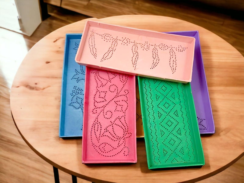 SESONBY (Set of 12) Rectangle 6 * 2.5 Small Size Small Jali Rangoli Making Stencil Rangoli Stancils Tools Diwali Rangoli Rangoli Tools with Pre Drawn Design Design May Vary - Image 5