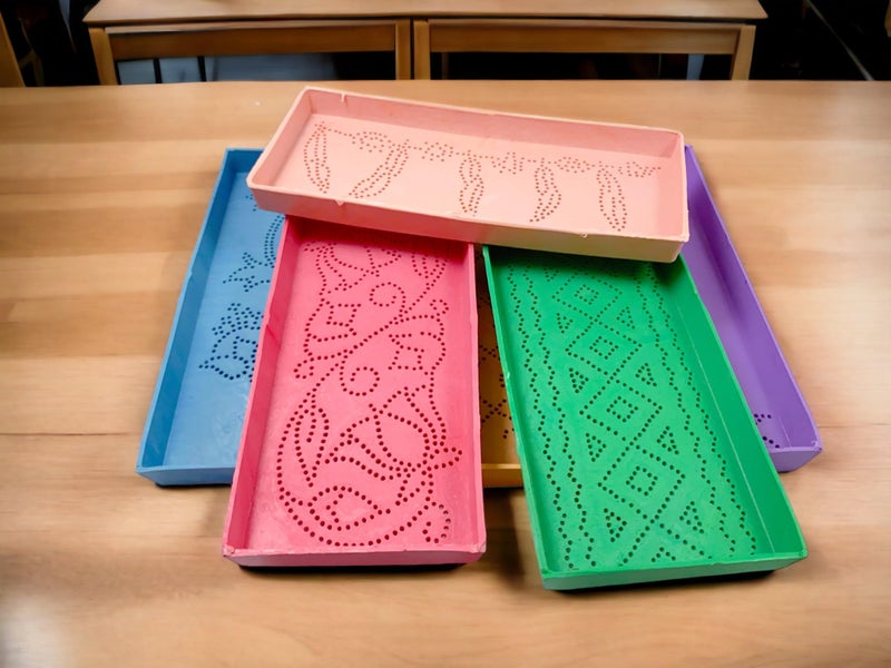 SESONBY (Set of 12) Rectangle 6 * 2.5 Small Size Small Jali Rangoli Making Stencil Rangoli Stancils Tools Diwali Rangoli Rangoli Tools with Pre Drawn Design Design May Vary - Image 1
