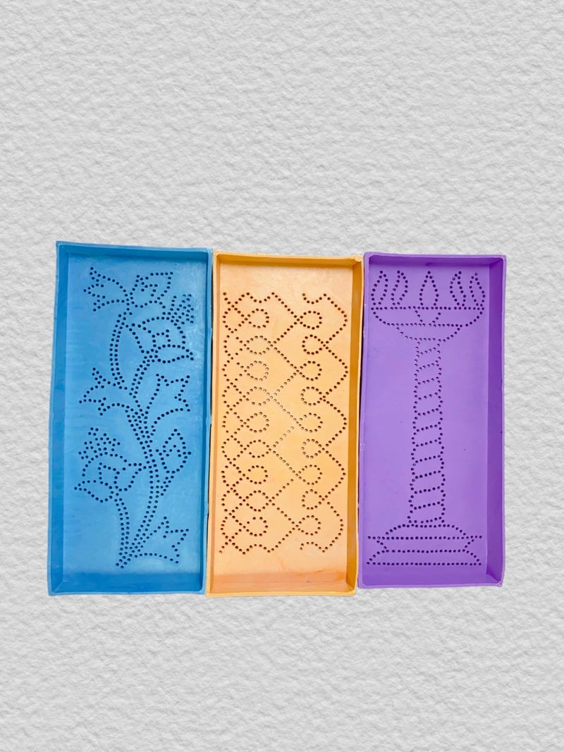 SESONBY (Set of 12) Rectangle 6 * 2.5 Small Size Small Jali Rangoli Making Stencil Rangoli Stancils Tools Diwali Rangoli Rangoli Tools with Pre Drawn Design Design May Vary - Image 3