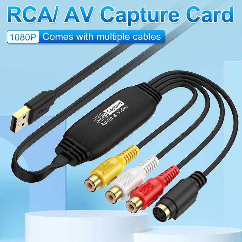 بطاقة التقاط الفيديو USB 2.0 سوداء، محول RCA إلى رقمي لأجهزة الكمبيوتر الشخصية وماك - Image 1