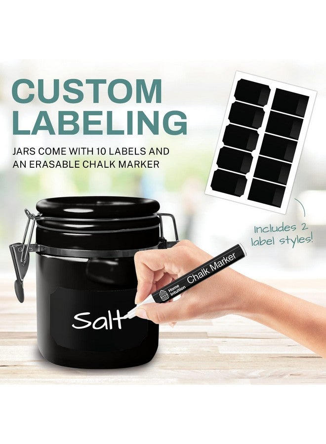 HOME INTUITION Home Intuition 4-Piece Ceramic Kitchen Canisters Set, Airtight Containers with Wooden Spoons Reusable Chalk Labels and Marker for Sugar, Coffee, Flour, Tea (Black)  - Image 2