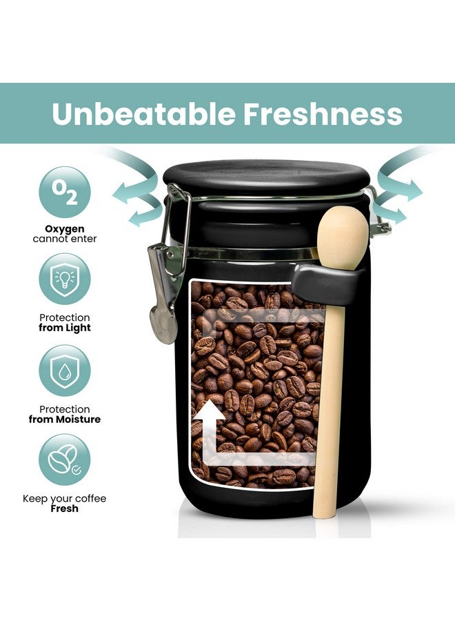 HOME INTUITION Home Intuition 4-Piece Ceramic Kitchen Canisters Set, Airtight Containers with Wooden Spoons Reusable Chalk Labels and Marker for Sugar, Coffee, Flour, Tea (Black)  - Image 4