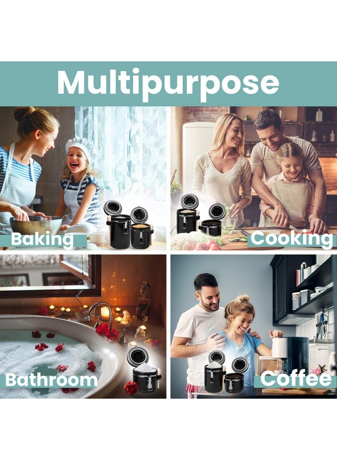 HOME INTUITION Home Intuition 4-Piece Ceramic Kitchen Canisters Set, Airtight Containers with Wooden Spoons Reusable Chalk Labels and Marker for Sugar, Coffee, Flour, Tea (Black)  - Image 3