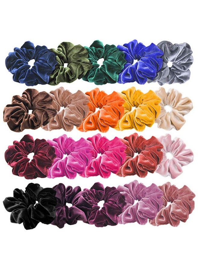 CHIROGRAPHY Velvet Hair Scrunchies - Soft Elastic Hair Ties for Women and Girls, Colorful Scrunchies for Ponytails, Buns & Braids, No Damage Hair Accessories (Pack of 20, Multicolor) - Image 1