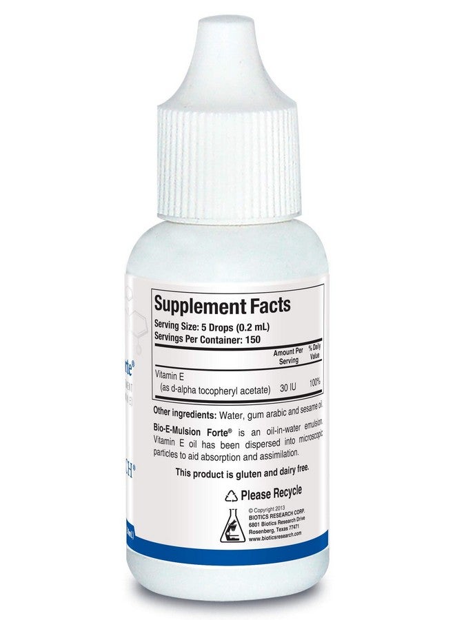 بيوتيكس ريسيرش Biotics Research Bio E Mulsion Forte 1 أونصة سائلة، 30 مل فيتامين E 30 وحدة دولية / 5 قطرات، مستحلب، يدعم وظيفة الخلايا، مضاد للأكسدة قوي يدعم وظيفة المناعة، صحة القلب، 1 أونصة سائلة - Image 2