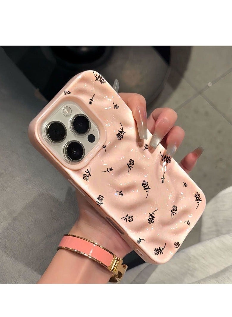 NIBEMINENT Full Screen Black Roses Protective TPU Case Cover For iPhone 15, Pink