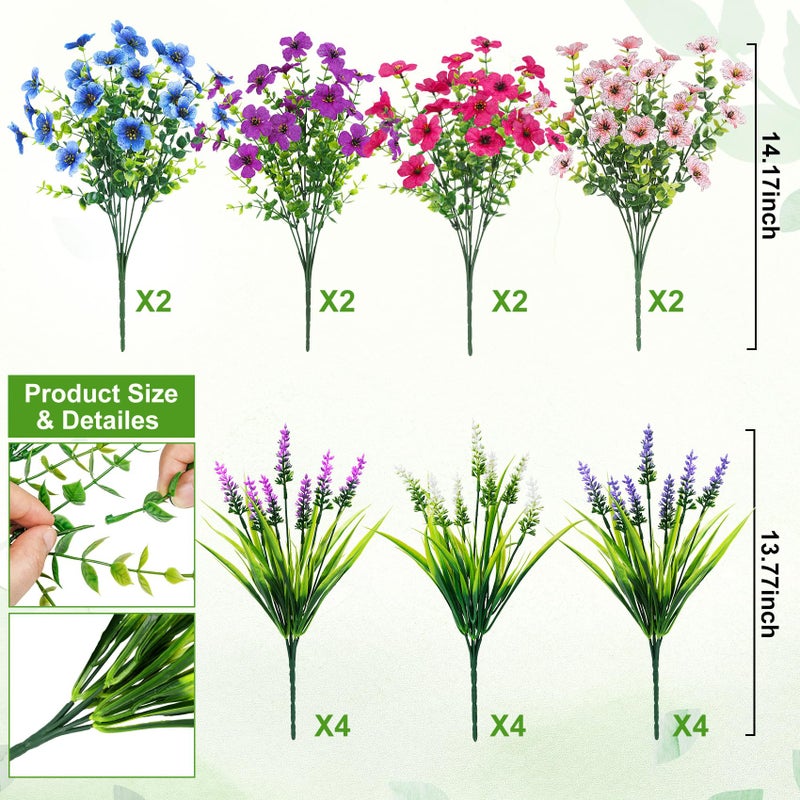 Besteek 20 Bundles Artificial Flowers for Outdoors Decoration Fake Silk Flowers UV Resistant Faux Plants Artificial Daisy Eucalyptus for Spring Summer Garden Yard Porch Window Home Decor, Mixed - Image 2