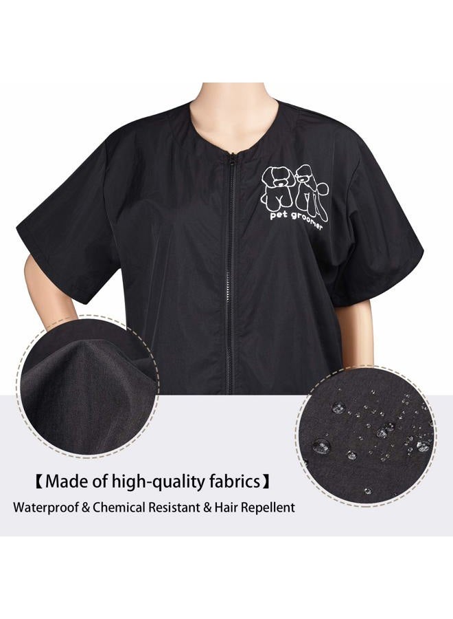Noverlife Short Sleeves Pet Grooming Work Clothes with Full Zipper, M Size, Waterproof Anti-Static Pet Beautician Smock, Dog Cat Groomer Cosmetologist Uniforms for Pet Shop Men Women - Image 5