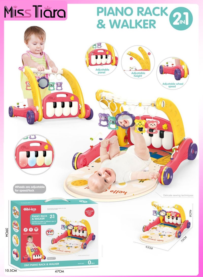 مس تيارا مشاية اللياقة البدنية للأطفال 2 في 1 بدواسة بيانو موسيقية قابلة للطي مع وسادة قلادة خشخيشة قابلة للإزالة - Image 1