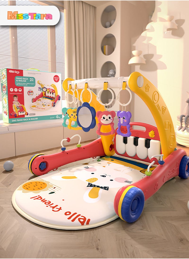 MissTiara - 2-in-1 Sit-Stand Foldable Infant Fitness Walker and Musical Pedal Piano Play Mat with Removable Rattle Pendant Pad 4 Modes Assorted - Image 1