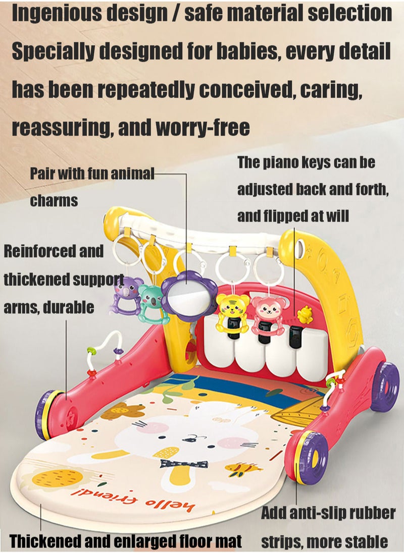 MissTiara - 2-in-1 Sit-Stand Foldable Infant Fitness Walker and Musical Pedal Piano Play Mat with Removable Rattle Pendant Pad 4 Modes Assorted - Image 1