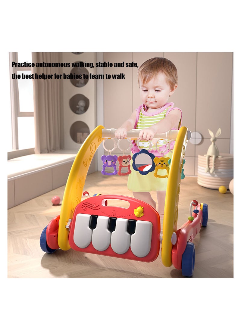 MissTiara - 2-in-1 Sit-Stand Foldable Infant Fitness Walker and Musical Pedal Piano Play Mat with Removable Rattle Pendant Pad 4 Modes Assorted - Image 1