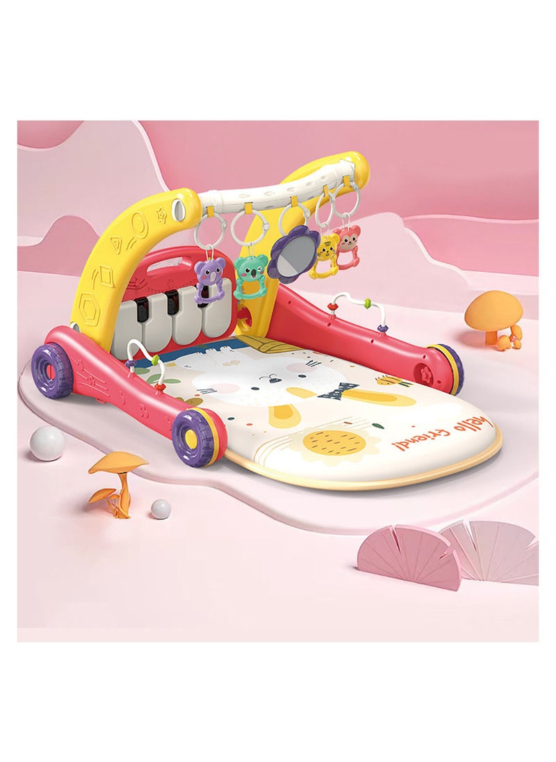 MissTiara - 2-in-1 Sit-Stand Foldable Infant Fitness Walker and Musical Pedal Piano Play Mat with Removable Rattle Pendant Pad 4 Modes Assorted - Image 1