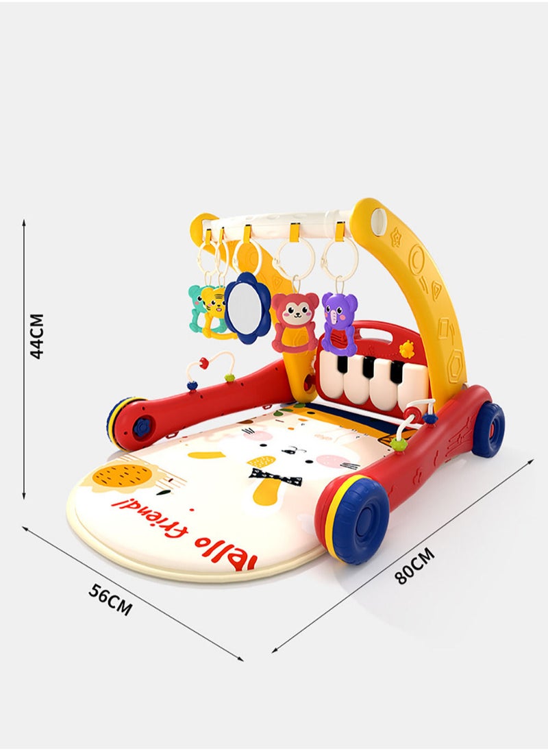 MissTiara - 2-in-1 Sit-Stand Foldable Infant Fitness Walker and Musical Pedal Piano Play Mat with Removable Rattle Pendant Pad 4 Modes Assorted - Image 1