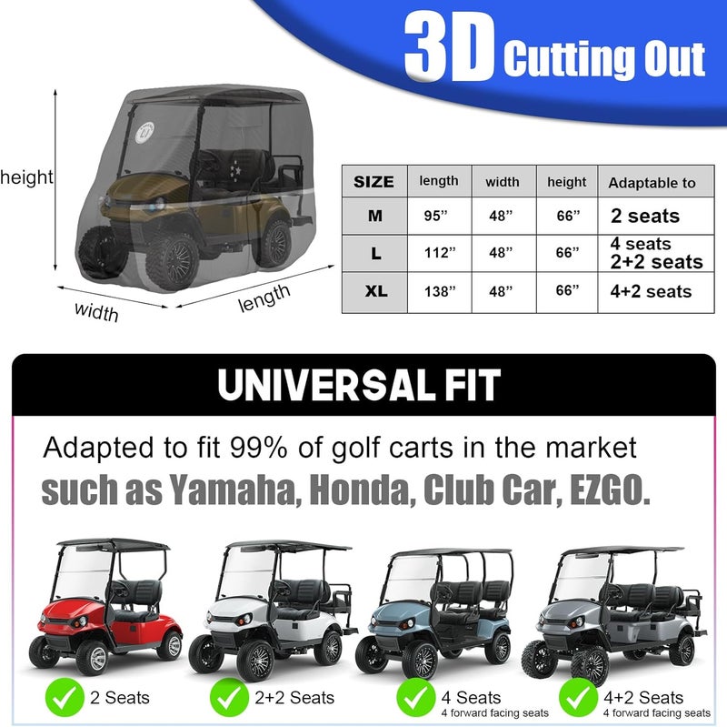 LI LIBZAKI 4 Passenger Golf Cart Cover - Waterproof, Windproof, Sunproof, Outdoor All-Weather Full Cover - Blue - Image 2