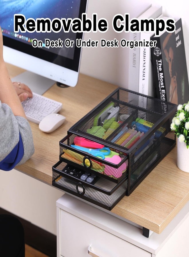ROSYLINE Under Desk & Desktop Drawer Organizer - 2-Tier Metal Slide Out Drawers Organizer, Storage for Home Office Desk (Black) - Image 3