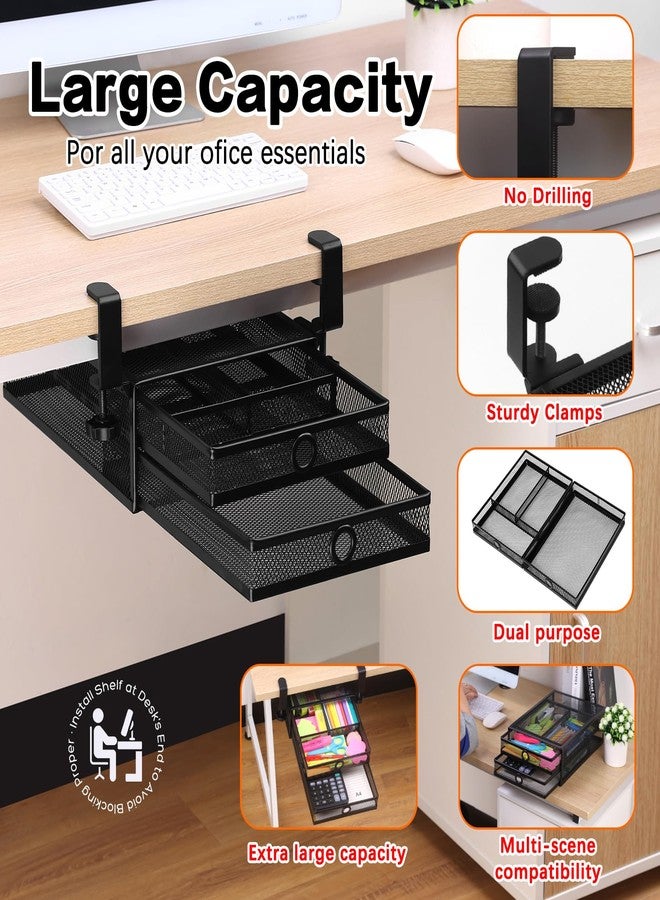ROSYLINE Under Desk & Desktop Drawer Organizer - 2-Tier Metal Slide Out Drawers Organizer, Storage for Home Office Desk (Black) - Image 4