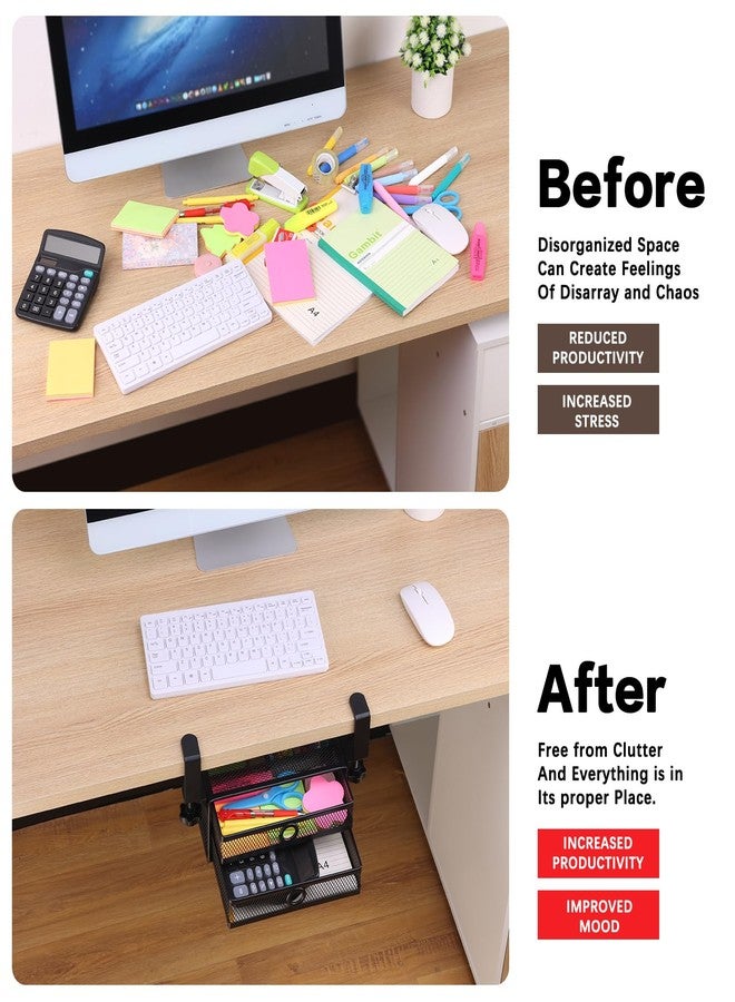 ROSYLINE Under Desk & Desktop Drawer Organizer - 2-Tier Metal Slide Out Drawers Organizer, Storage for Home Office Desk (Black) - Image 5