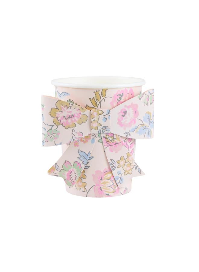 Meri Meri Pink Chintz Bow Cups - Pack of 8, Hot & Cold Drink Paper Cups with Pastel Floral Chintz Design and Chic Paper Bow, Stylish Party Tableware for Birthdays, Bridal Showers & Afternoon Teas - Image 1