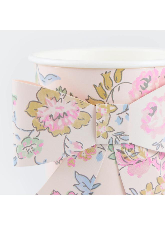 Meri Meri Pink Chintz Bow Cups - Pack of 8, Hot & Cold Drink Paper Cups with Pastel Floral Chintz Design and Chic Paper Bow, Stylish Party Tableware for Birthdays, Bridal Showers & Afternoon Teas - Image 3
