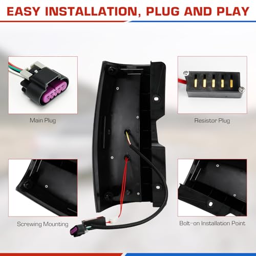 ILONPA مجموعة مصابيح خلفية LED ILONPA (عبوة 2) لسيارة شيفروليه سوبربان 1500 2500 من 2007-2014، شيفروليه تاهو من 2007-2014 [للنماذج المتوهجة فقط]، مجموعة مصابيح خلفية بدون منطقة عمياء، هيكل كروم وعدسة شفافة - Image 4