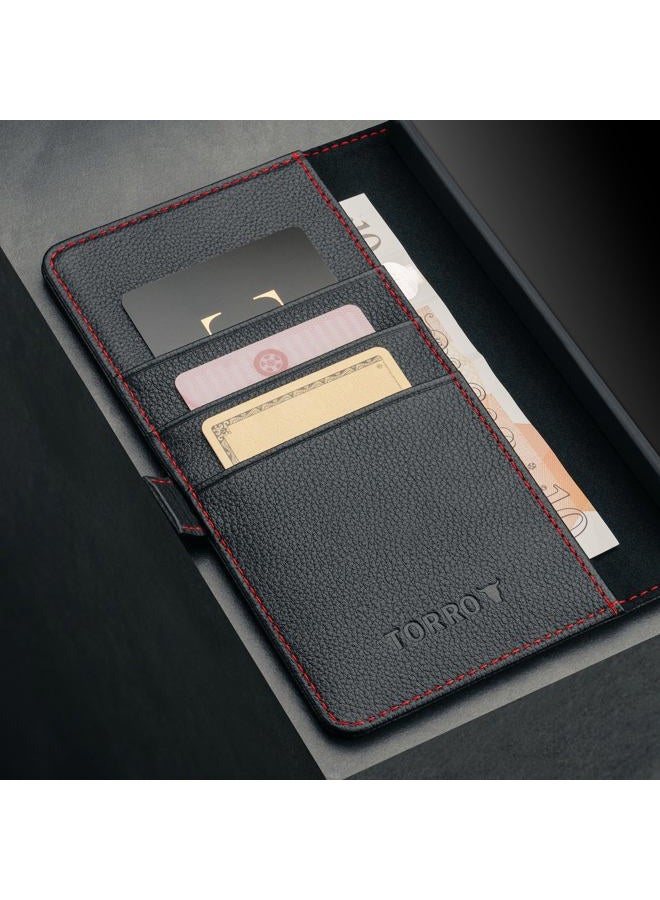 TORRO Leather Case Compatible with Samsung Galaxy S25 Ultra 5G 2025 - Premium Leather Wallet Case with Kickstand Card Slots (Black with Red Details) - Image 4