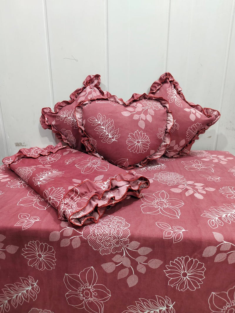 JBTC Home Bedding Set, 6 Piece, 90x100 Inches, with Frilly Pillowcases and Filled/Frilly Cushions.6 Piece Bedsheet Set.Complete Bedding Sets Double Queen Size,(6PC Set-1+2+2+1) - Image 2