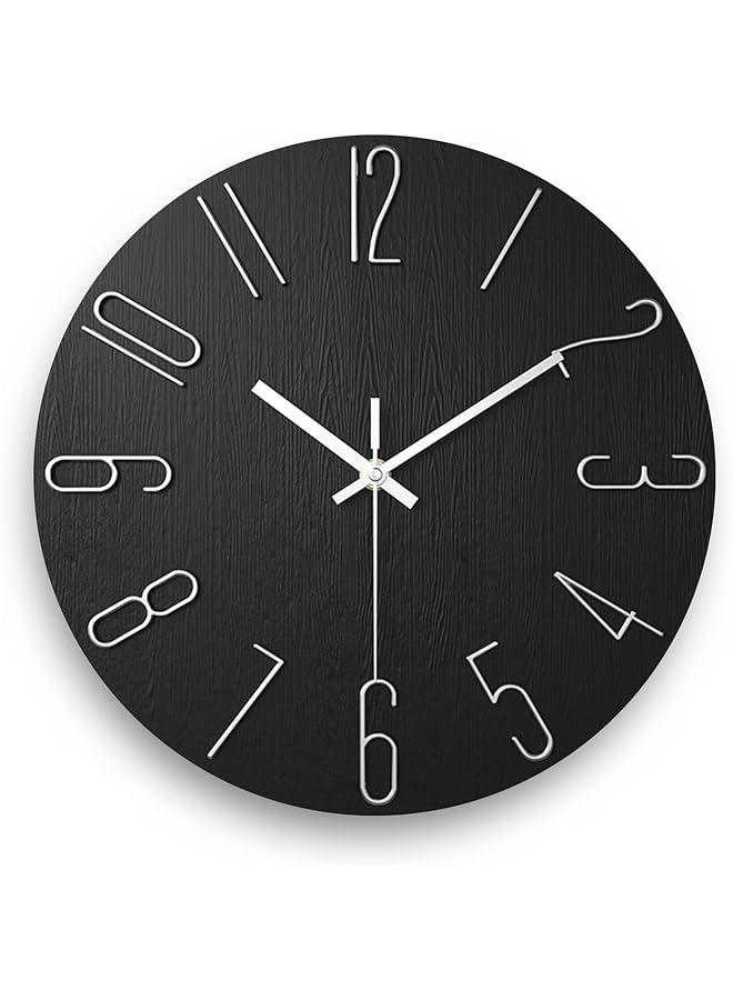 The Bros Wall Clock, 12 Inch Silent Non-Ticking, Simple Wooden Decorative Clock, Modern Style Wall Clocks Battery Operated for Bathroom, Office, Bedroom, Home, Kitchen and Living Room (Black) - Image 1
