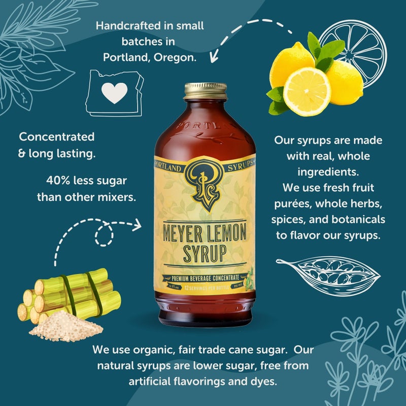 Portland Syrups Meyer Lemon Syrup - Premium Beverage Concentrate for Delicious Cocktails, Tea, Soda, Coffee Drinks, Baking, and More - 12 oz with 12 Servings (Pack of 2) - Image 3