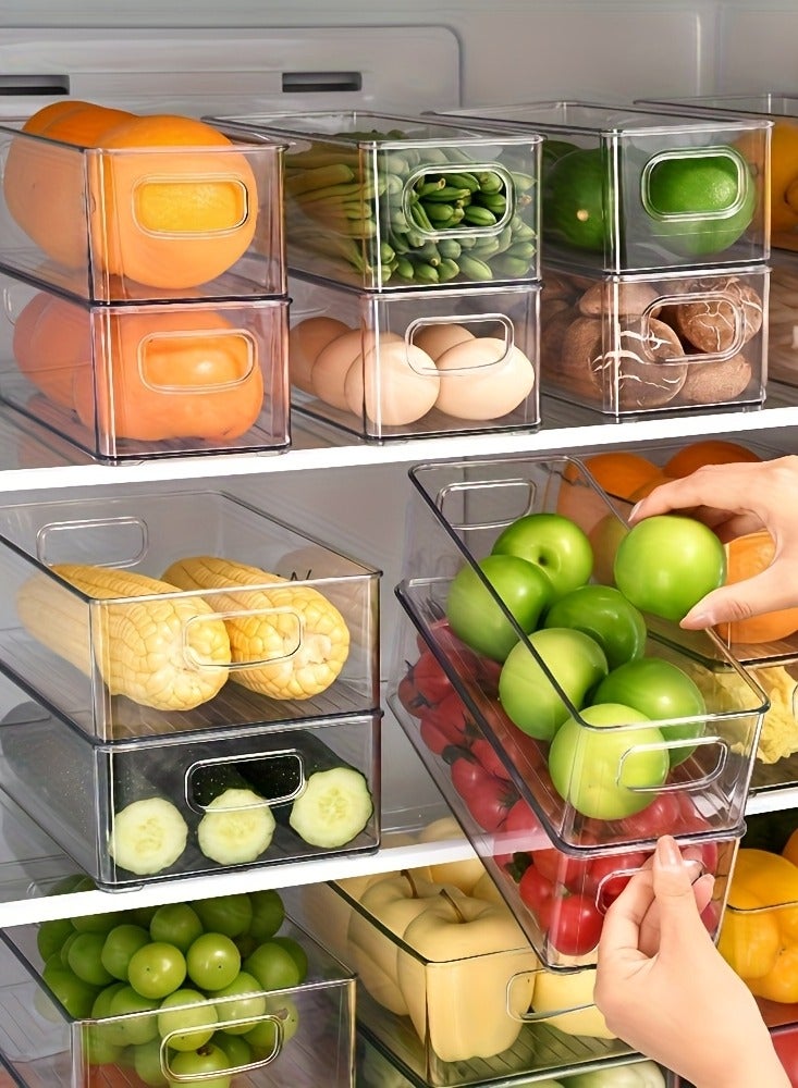 2 Pack Clear unbreakable Stackable Fridge Organizers and storage,Fridge Organizer Bins with Lids、Drain Tray and Drawer, Large Food Container Storage Box for Fruit & Vegetable Storage-Small Size - Image 2
