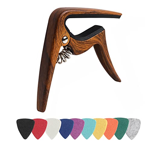 Donux Ukulele Capo for Soprano, Concert, Tenor, Baritone Ukulele with felt picks (Walnut) - Image 1